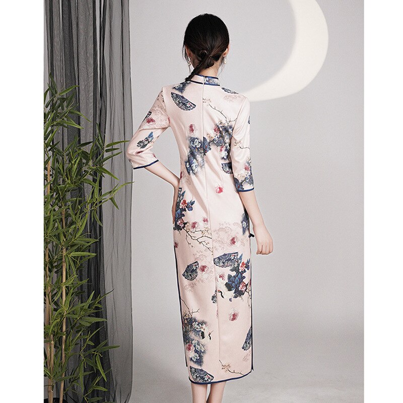Pink Cheongsam Vintage Chinese Style Dress Women Clothing Long Dress Floral Qipao S to XXL