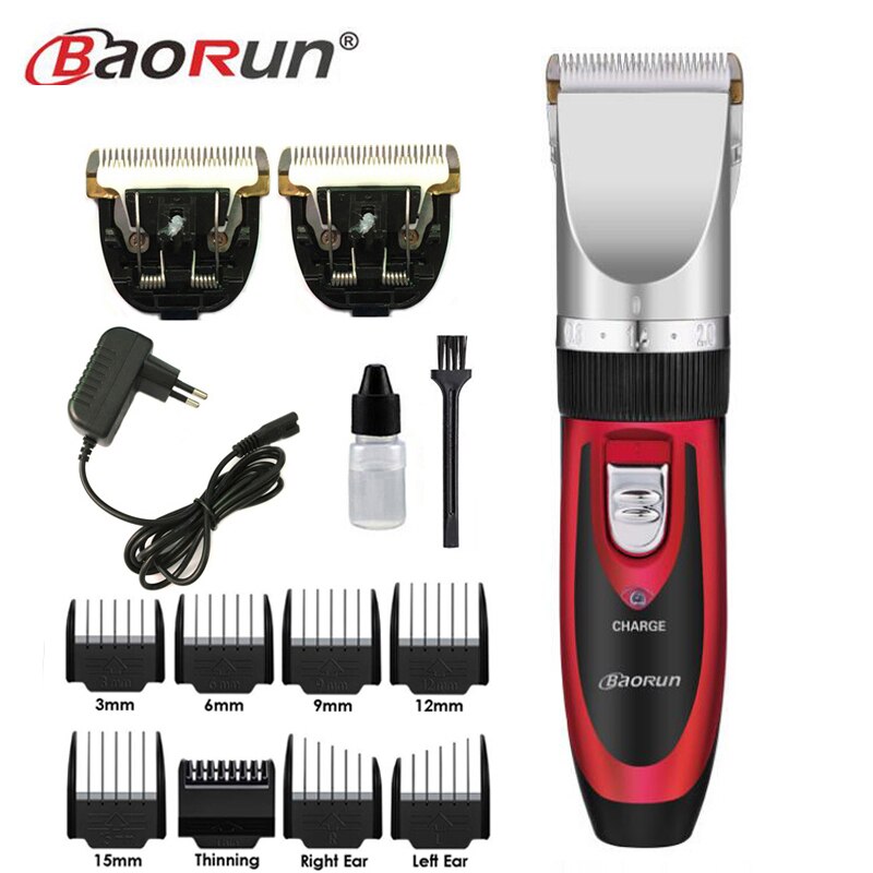 BaoRun Clipper Hair Trimmer Men Electric Cutter Hair Cutting Machine Haircut For Barber Ceramic Blade Nozzles 15mm: Red add 2 blades