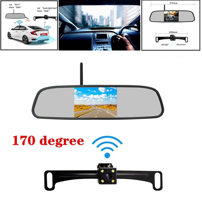 4.3 inch Hd Wifi Video Backup Camera Mirror Car Rear View Reverse Parking System