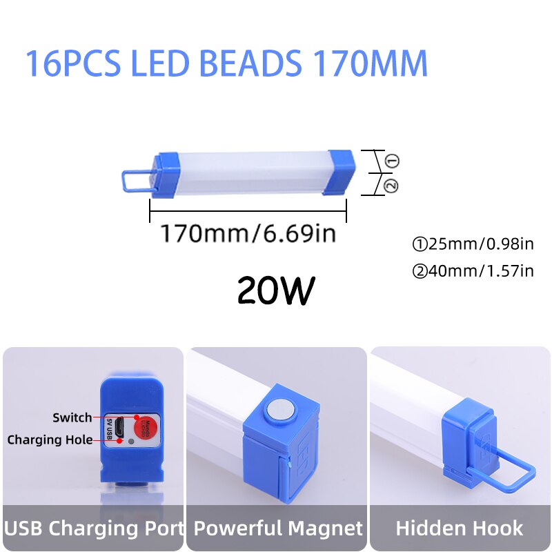 Outdoor Camping Led Light Charging Night Market Stall Lamp Wiring Free Rechargeable Wall Lamp 20/40/60W Portable Tube For Home: Camping Light 20W