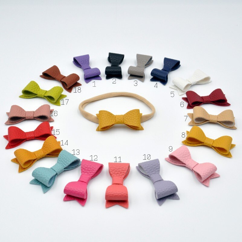 18 pçs/lote 2 polegada Pequeno Arco de Cabelo Banda de Couro Falso Arco Grampos de Cabelo Do Bebê Acessório Do Cabelo: baby headband