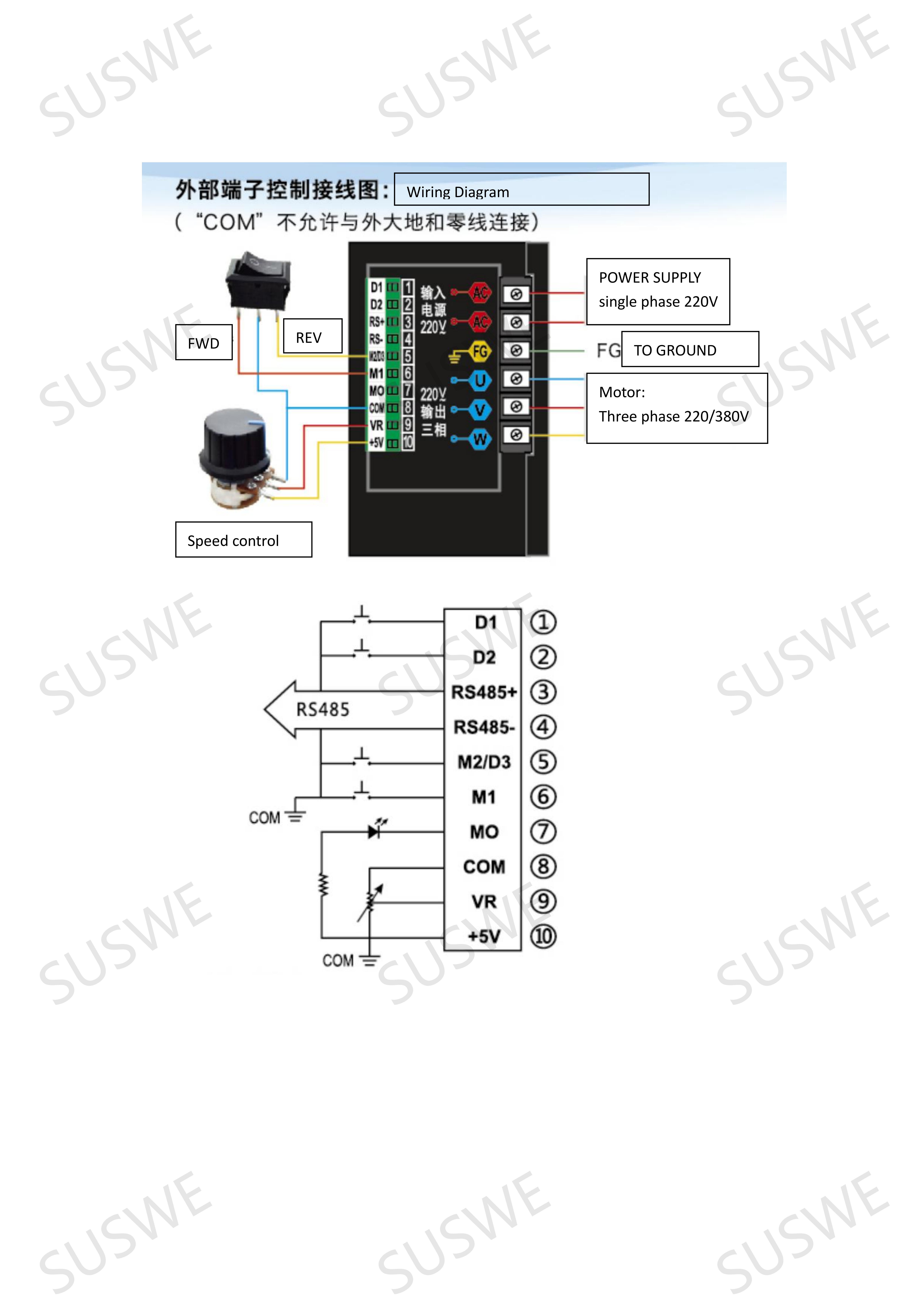 Suswe 810 vfd 750w frekvensomformer add  rs485 220 vsingle phase inp trefaset motordriver enkeltfaset input 0.75kw