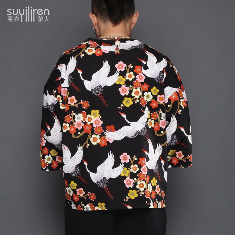 Japanese Robe Kimono Cardigan Men's Summer Jacket Chinese Style Hanfu Tang suit