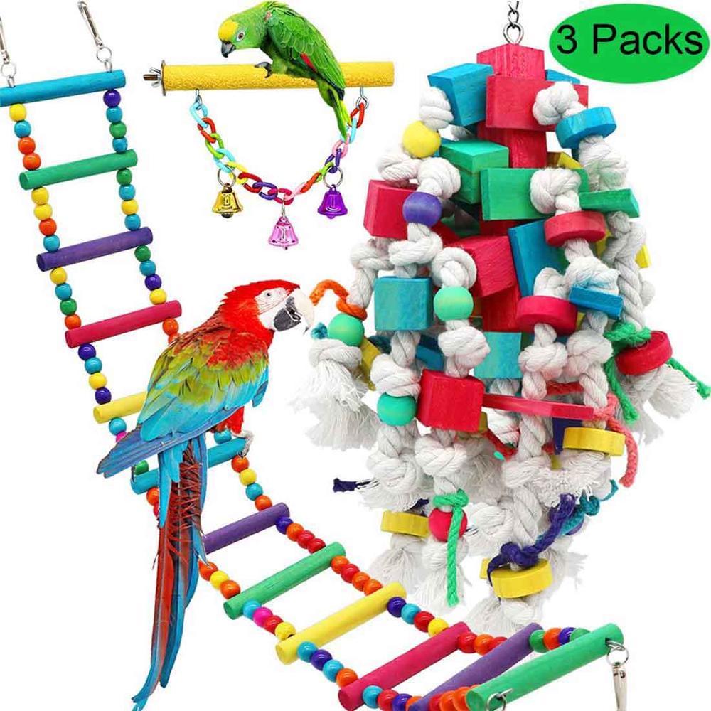 Papegaai Vogelschommelspeelgoed met bellen, Kleurrijke Papegaai Acrylketting Ladder Hangende Brug Schommelbeet Klimspeelgoed Papegaaienkooi Speelgoed voor Papegaaiparkieten Ringnecks Parkiet