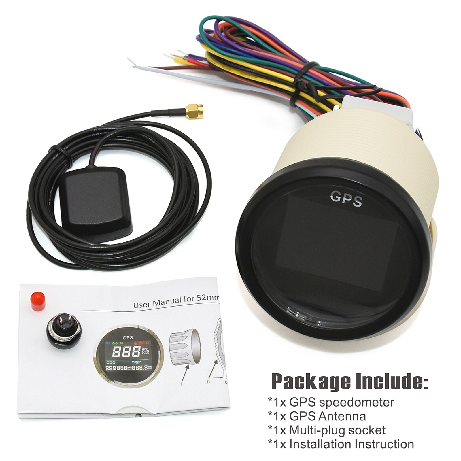 Mini velocímetro GPS Digital, medidor de velocidad con antena GPS, Sensor de velocidad, odómetro, ATV, UTV, marino, 12V/24V, 52mm: BN