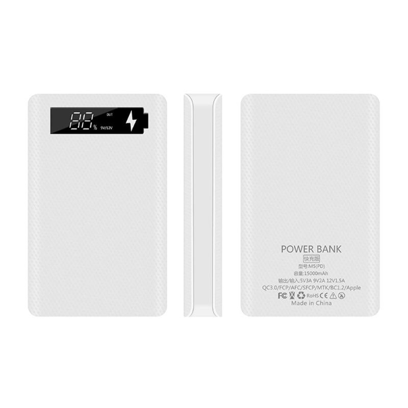 QC3.0 PD Display DIY 5x18650 Battery Case Power Bank Shell Portable External Box without Battery Powerbank Protector: White