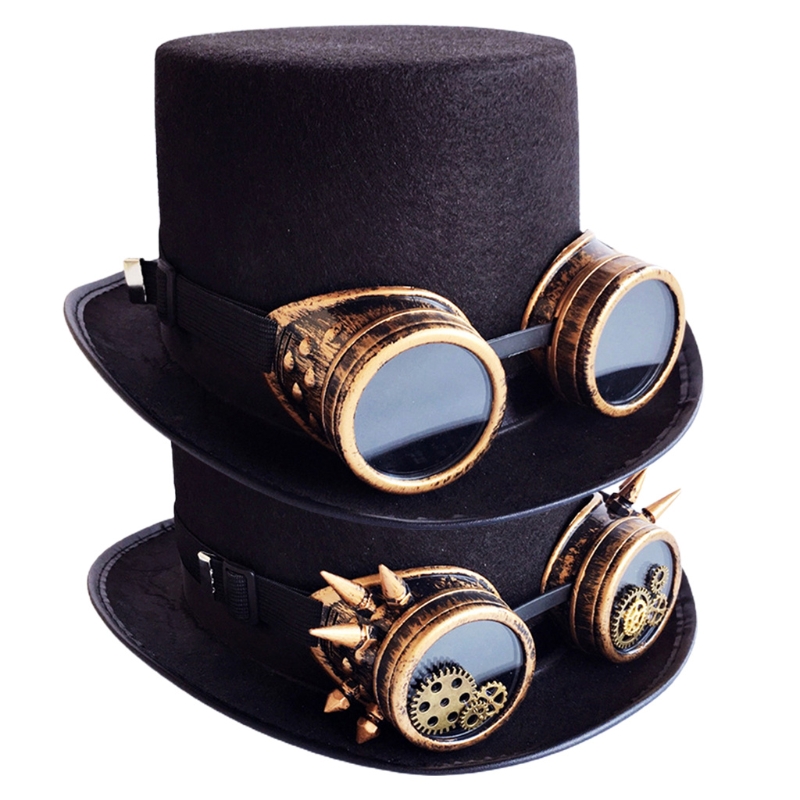 Vintage svart steampunk hatt utrustning glasögon punk hatt gotisk huvudbonad festdekoration hatt halloween tillbehör