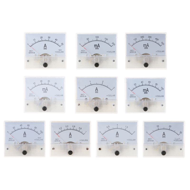 M6CF 85C1 Ammeter DC Analog Current Meter Panel Mechanical Pointer Type 1/2/3/30/50/100A 50/100/200/500mA