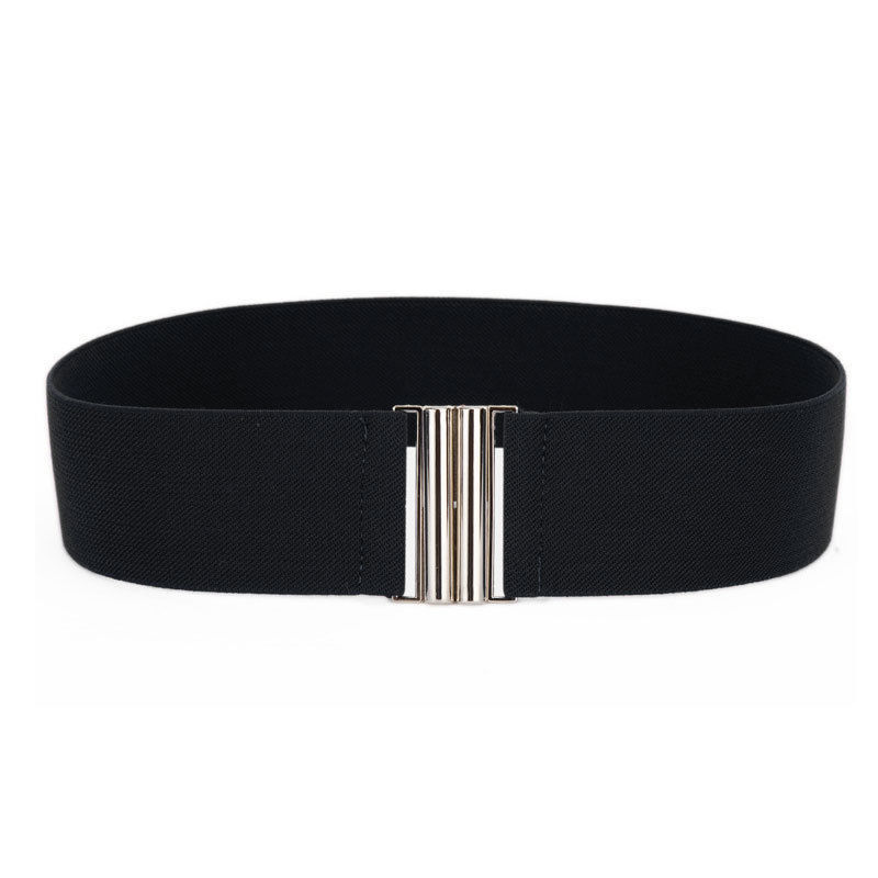 Ceinture de taille élastique pour femmes, 1 pièce, boucle argentée, large et extensible, Corset, accessoires pour vêtements: Black