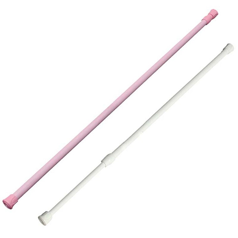 2 Pcs Spring Loaded Extendable Telescopic Net Voile Tension Curtain Rail Pole Rod Rods 60 X 110cm, White &amp; Pink: Default Title