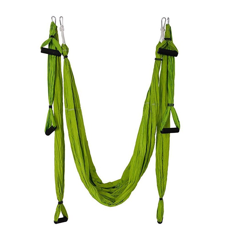 Yoga hängmatta swing fallskärm tyg inversion terapi anti-gravitation hög styrka dekompression hängmatta yoga gym hängande 6 grepp: Grön