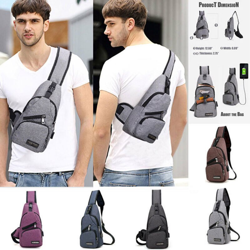 Los hombres de bolso con carga USB paquete pecho bandolera bolsos de hombro Reino Unido