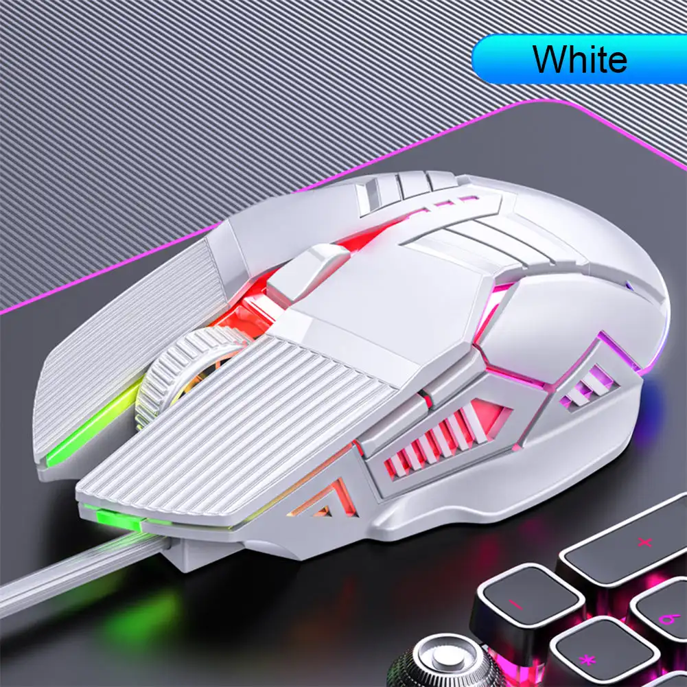 Ergonomisk kablet spillmus usb datamus søle rgb mause gamermus 6- knapps ledet stille mus til pc bærbar pc: Hvit