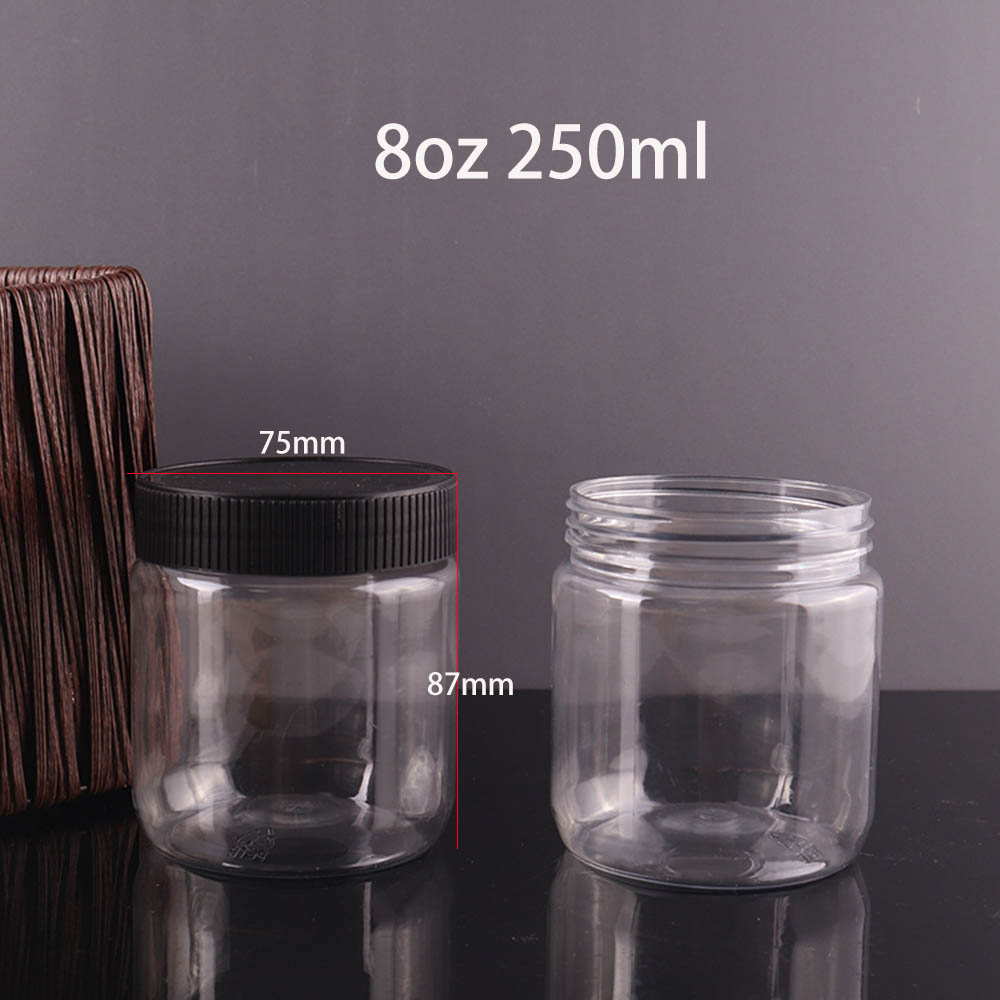 Frascos de plástico transparente de 8 Oz con tapas negras, contenedores de almacenamiento de cocina recargables para alimentos secos, café, nueces y más, paquete de 6