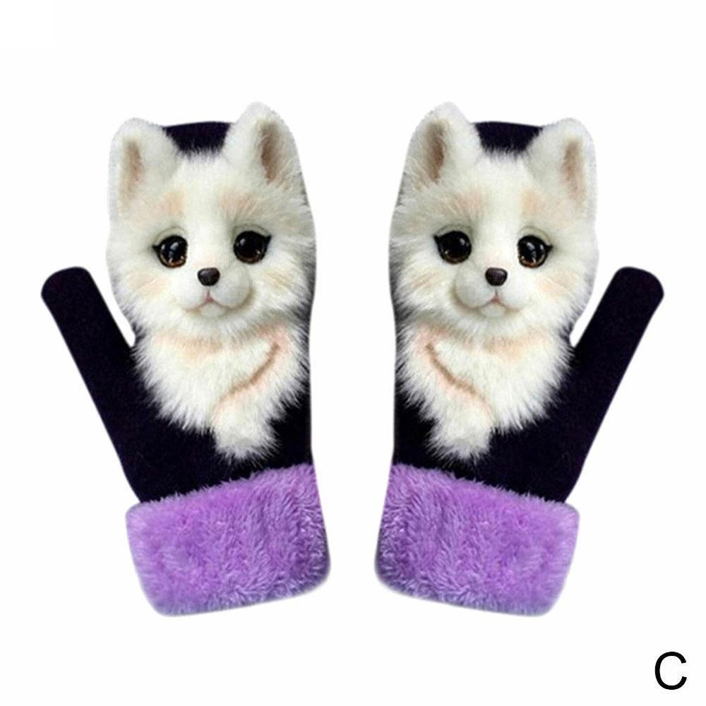 Animal Cat Dog Panda Racoon Kid Winter Warm Soft Princess Girl Mittens Full Long Gloves Fingers Cute L3E8: C