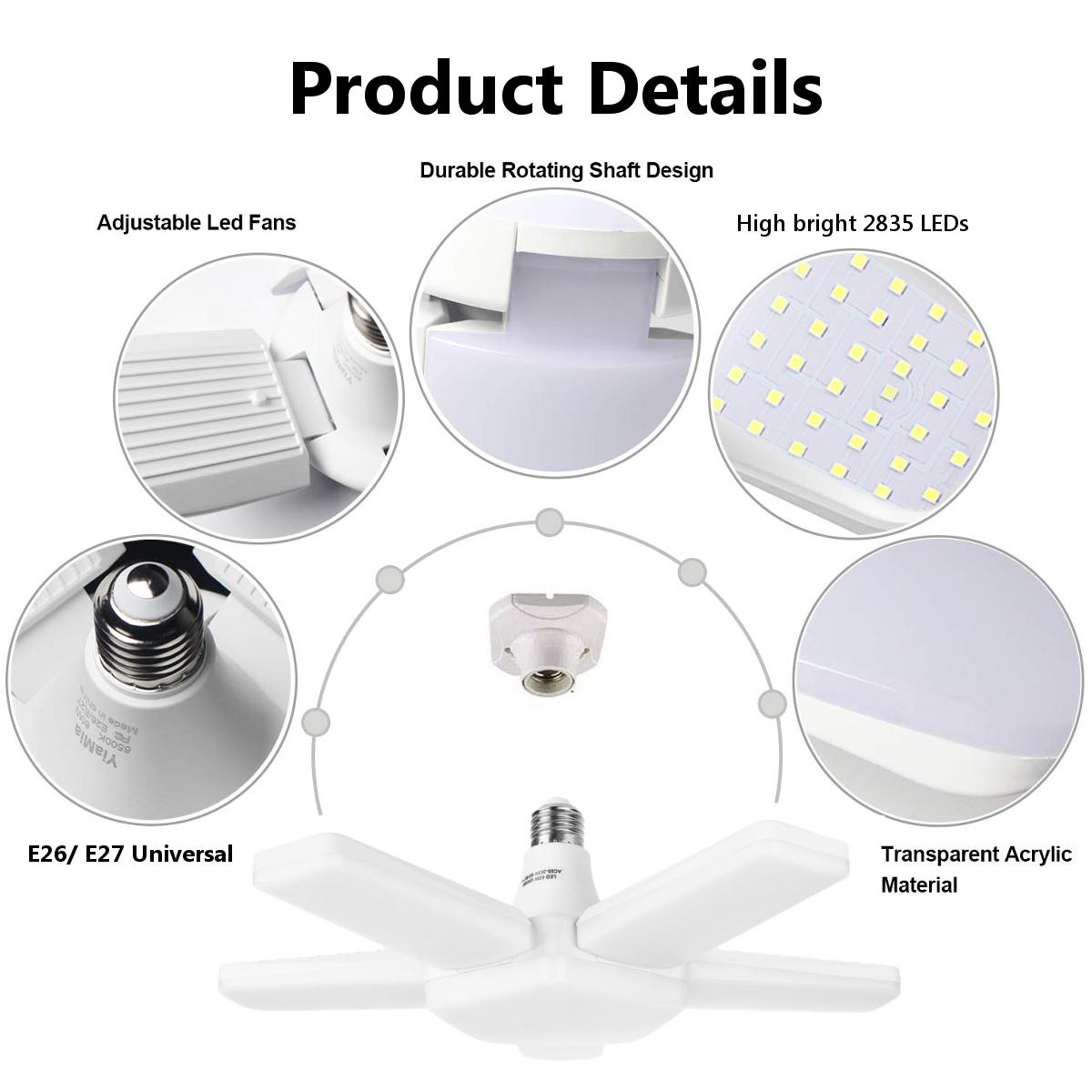 Bright Industrial Lighting 60W LED High Bay Light Garage Lamp E26 6500K Five-Leaf Deformation For Home Warehouse Workshop