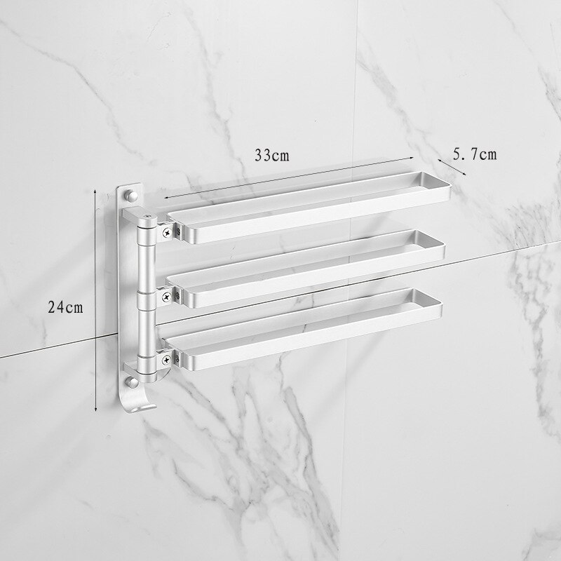 Svart / silver aluminium handdukshållare gratis spikhandduk bar väggmonterad svängbar svängarm handduk ring badrumstillbehör: Silver tre