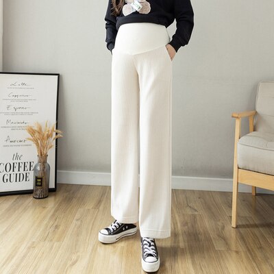 Pantalones de maternidad de pana gruesa y cálida para el embarazo, pantalón de maternidad de pierna ancha, cintura elástica suelta, vientre recto, n. ° 1512: Beige / XXL