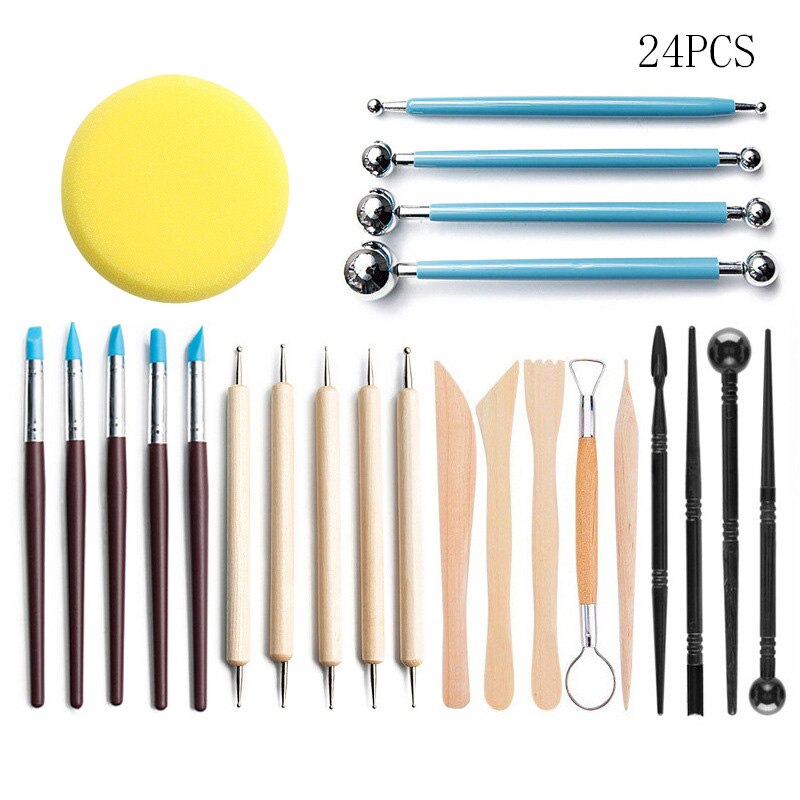 24pcs/set Polymer Clay Tools Clay Sculpting Kit Sculpt Smoothing Wax Carving Pottery Ceramic Shapers Modeling Carved DIY Tools: 24pcs set blue