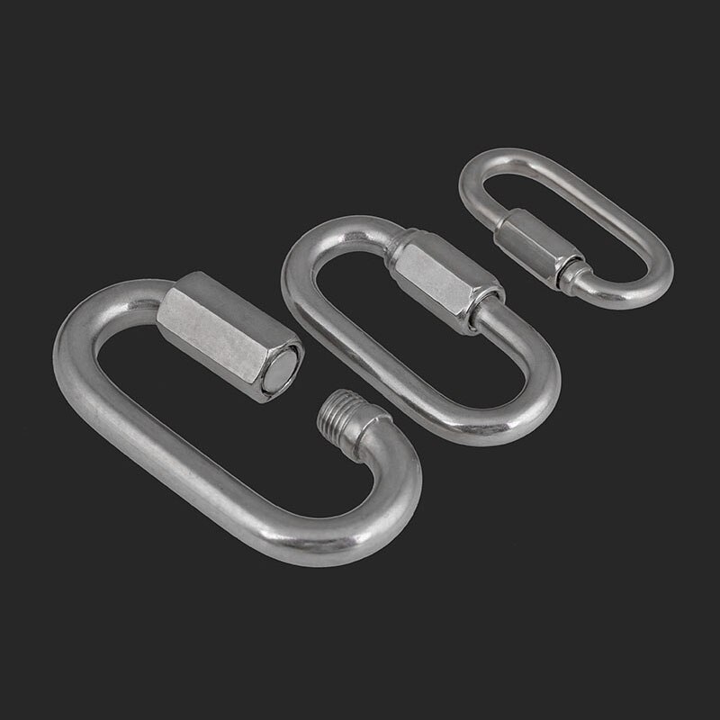 Carabiner Chain Buckle Stainless Steel Screw Lock Carabiner Quick Links Safety Snap Hook Chain Connecting Ring For Climbing Gear