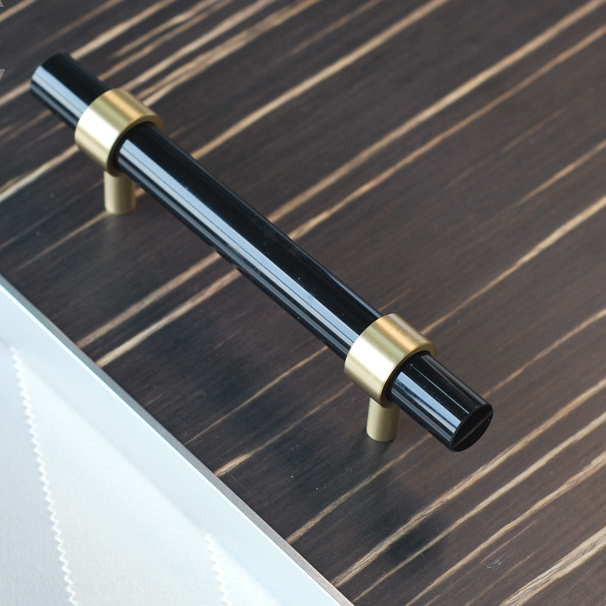 Poignée et boutons de porte d'armoire, style nordique moderne, pour armoire, commode, tiroir, cuivre pur, Double trou, cristal: Black