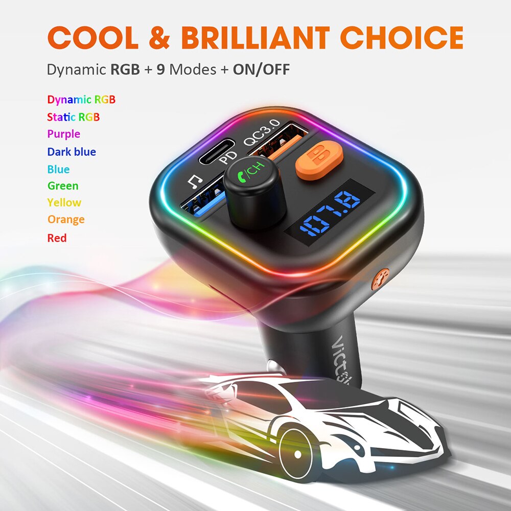 VicTsing – transmetteur Bluetooth 5.0 FM BH438, adaptateur sans fil avec PD et QC3.0, double Charge rapide, récepteur Audio rvb pour voiture