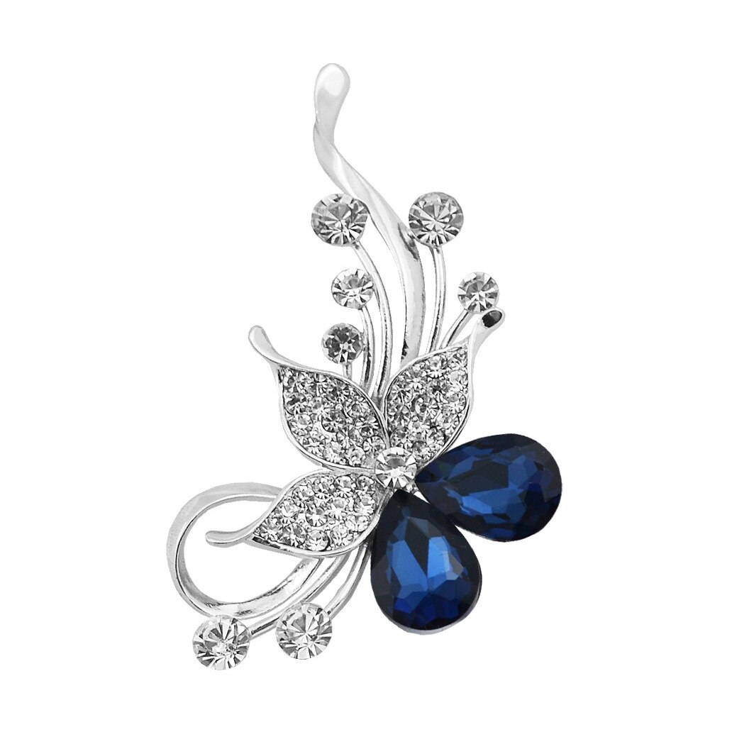 Elegante Kristallen Bloem Broche Rhinestone Plant Sieraden Golden Vrouwen Accessoires Donkerblauw/Light Grey Kleuren: Drak blue