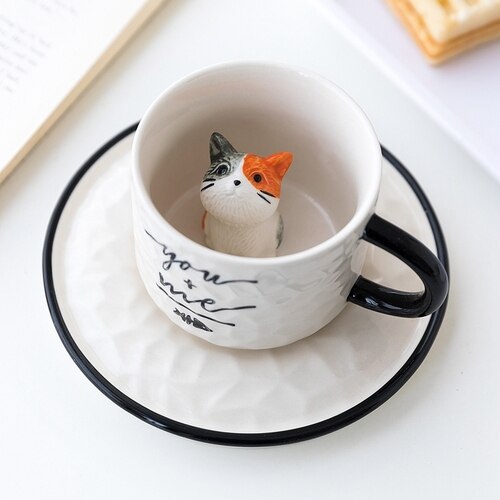 Cute Coffee Cup and Saucer European Tea Set Ceramic Cup and Saucer Set Bone China Idea Coffee Cup DD60CS: Cat B