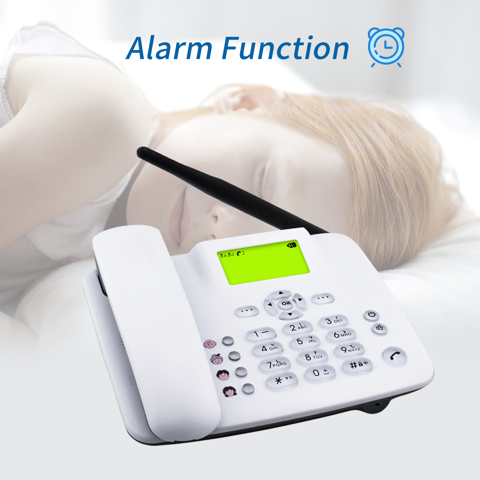 Fixed Wireless Phone Desktop Telephone SIM TF Card 3G Cordless Phone with Antenna Radio Alarm Clock SMS Auto-Recording Funtion