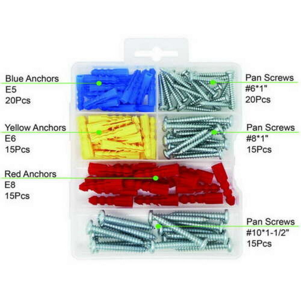 Plastic Self Drilling Drywall Ribbed Anchors with Screws Assortment Kit,100 Pcs