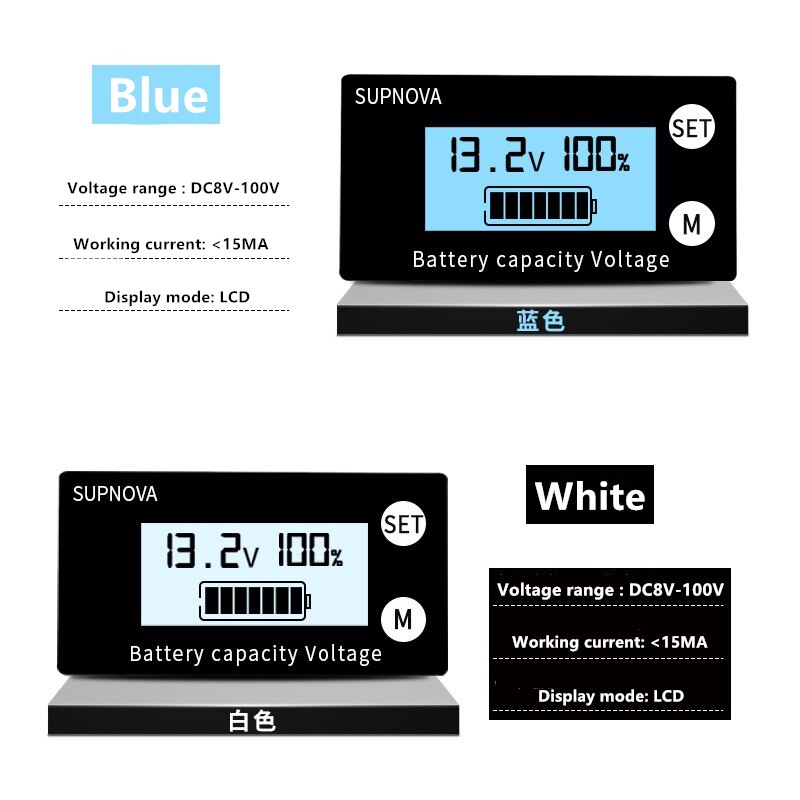 Battery Capacity Indicator DC 8V-100V Lead Acid Lithium LiFePO4 Car Motorcycle Voltmeter Voltage Gauge 12V 24V 48V 72V