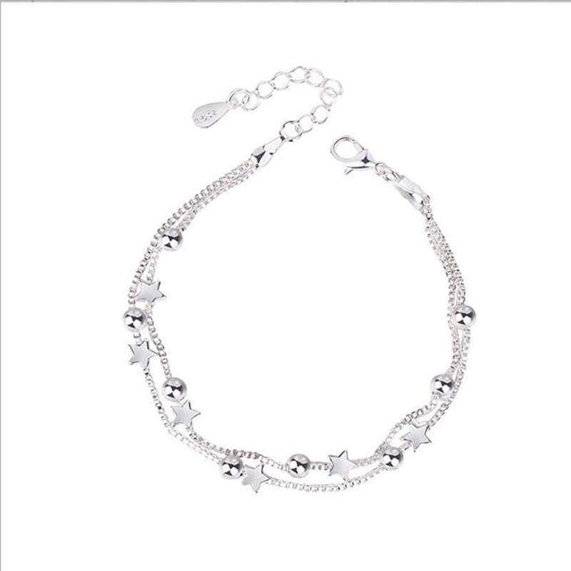 Crazy Feng Chain Bracelet Silver Color Beads Stars Charm Bracelet For Women Snake Link Chain Bracelet Jewelry: Silver
