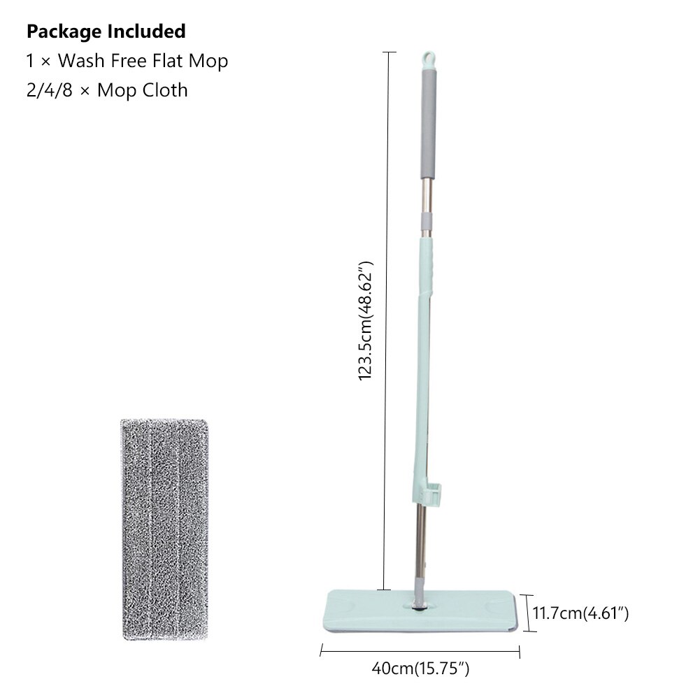 Platt klämmopp handfri tvätt golv rengöring mopp mikrofiber moppkuddar våt eller torr användning spinnmopp hemhus kontor