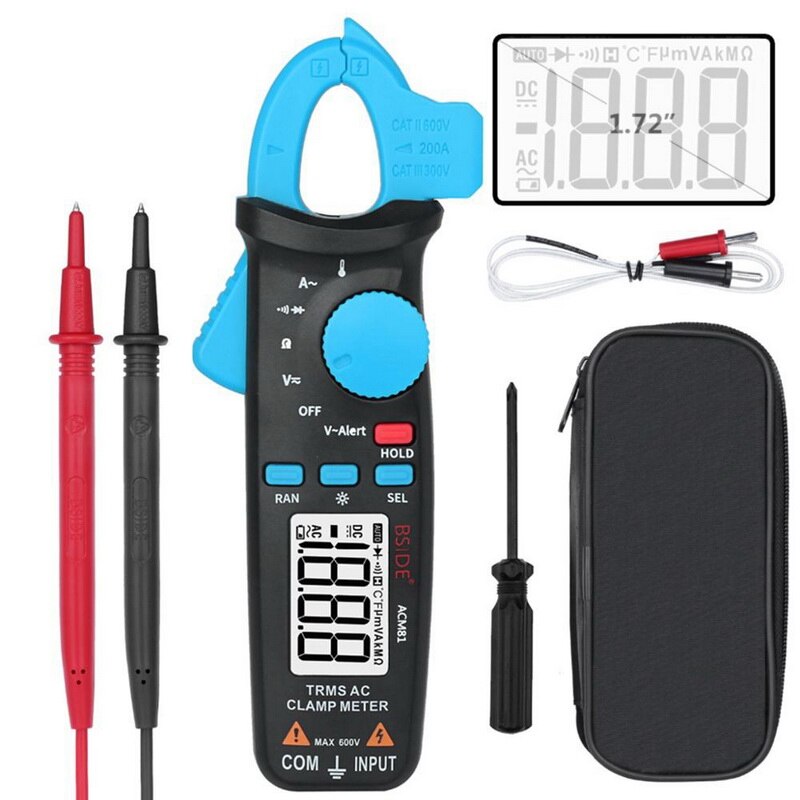 1mA True RMS Auto Range Mini Digital Multimeter Current Test Diode Tester with Back Clip Voltage Clamp Meter AC Clamp Meter