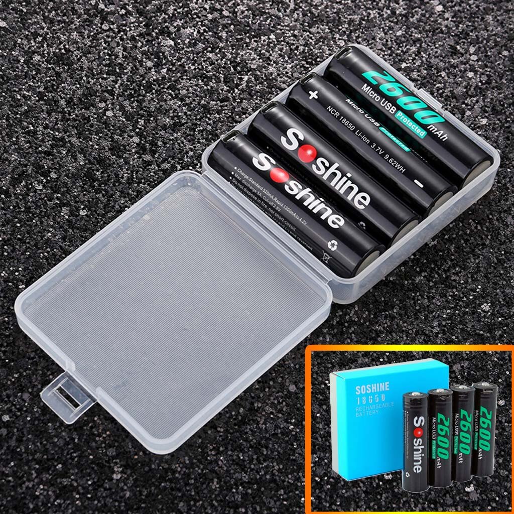 25#Soshine 4PCS USB Rechargeable Li-ion 18650 2600mAh Protected Batteries Soshine 4 section rechargeable 18650 battery 2600 mAh