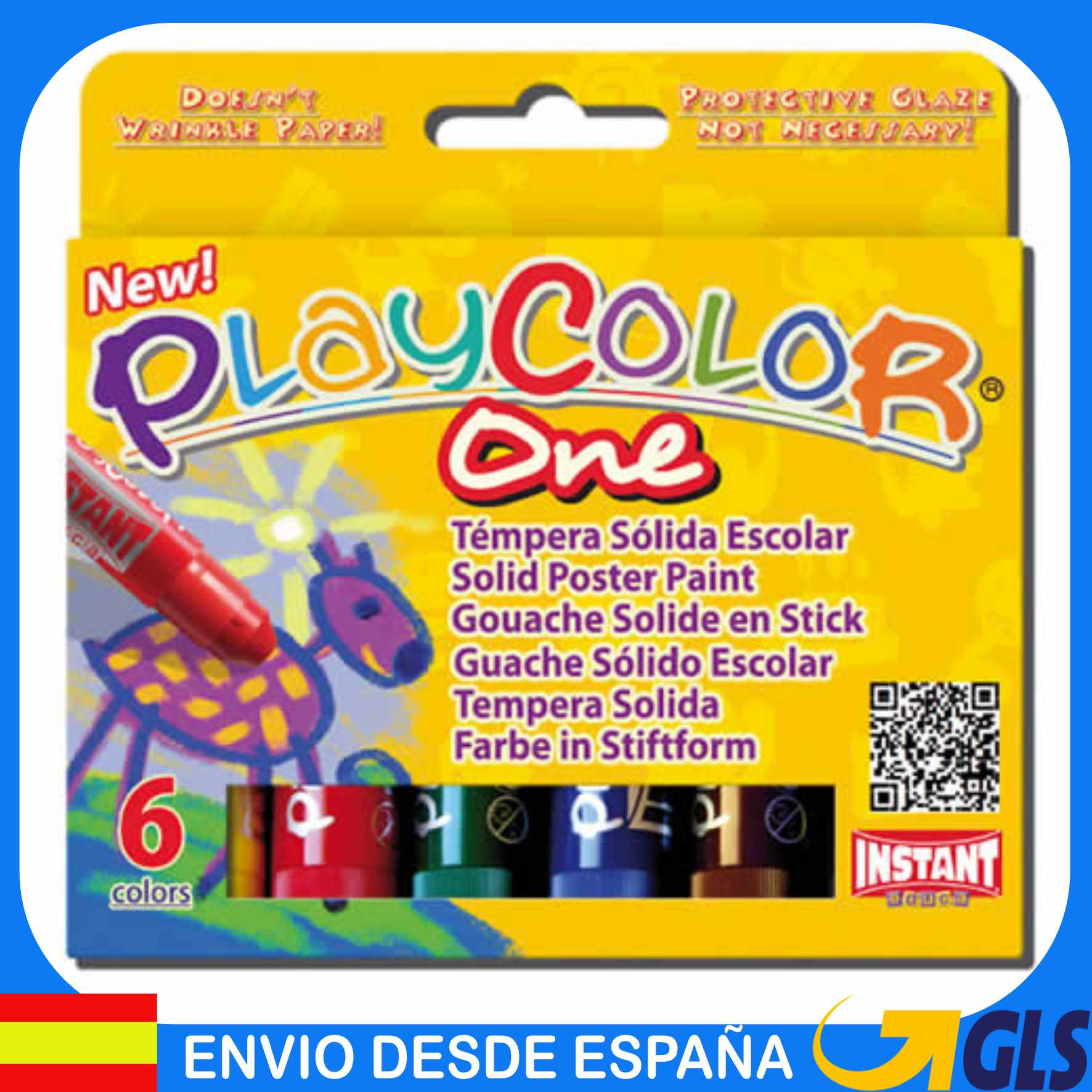 Tempera solida en barra playcolor escolar caja de 6 colores surtidos primaria secundaria infantil tempera