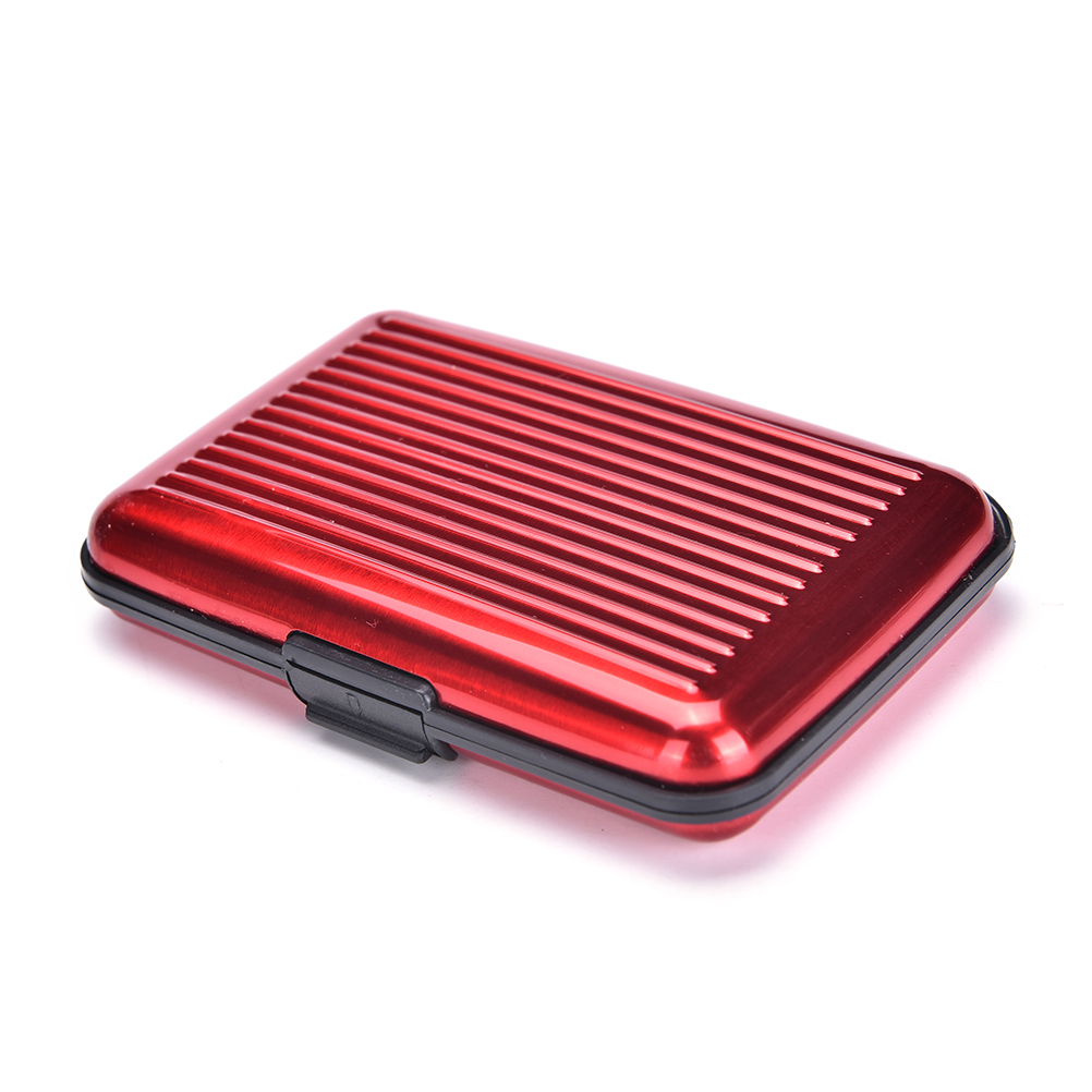 Aluminium kvinder skinnende metal kortholder box kortholdere & note hold kort vandtæt kreditkort id holder etui: Rød