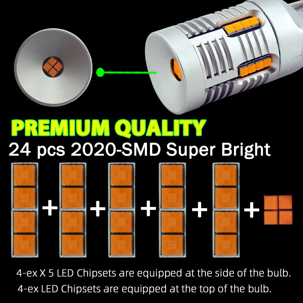Luz LED de intermitente VANSSI 7507 Bau15s PY21W, resistencia integrada T20 7440 7440NA WY21W, LED Canbus, No hiperflash, ámbar, amarillo
