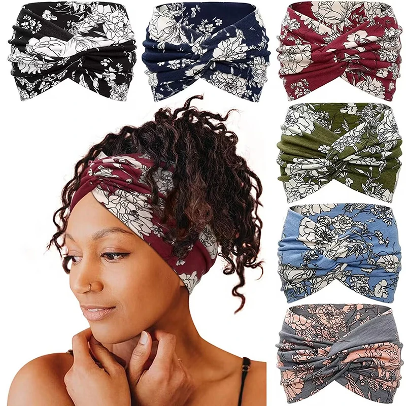 Boho-stil breda pannband för kvinnor extra stora turban träningspannband yoga hårband tvinnade tjocka håraccessoarer