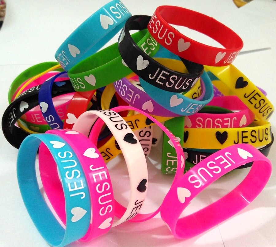 50pcs JESUS silicone Bracelets JESUS LOVES YOU rubber Wristbands Men Women Religious Cuff Children Jesus Jewelry