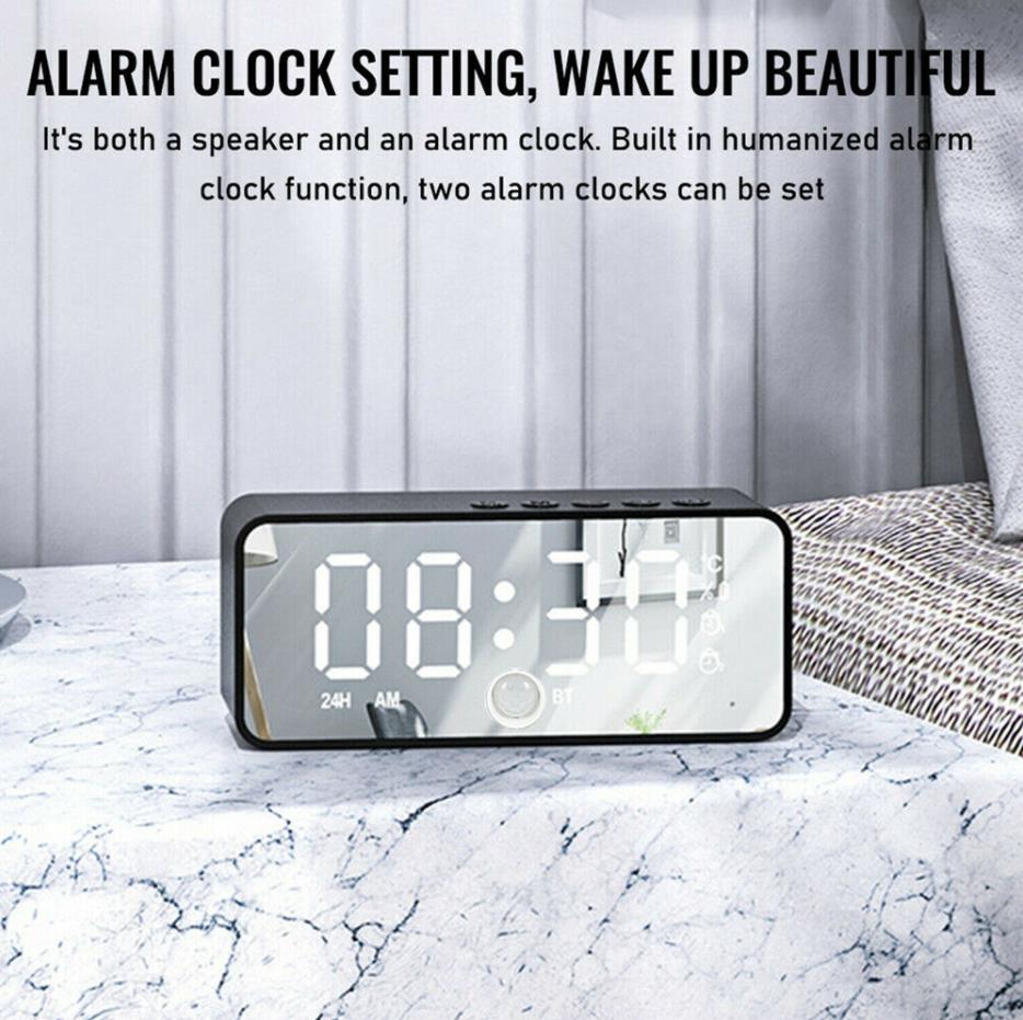 Multifunction Alarm Clock Mirror LED Alarm Clock Wireless Bluetooth Music Player Electronic Digital Alarm Clock Home Decoration