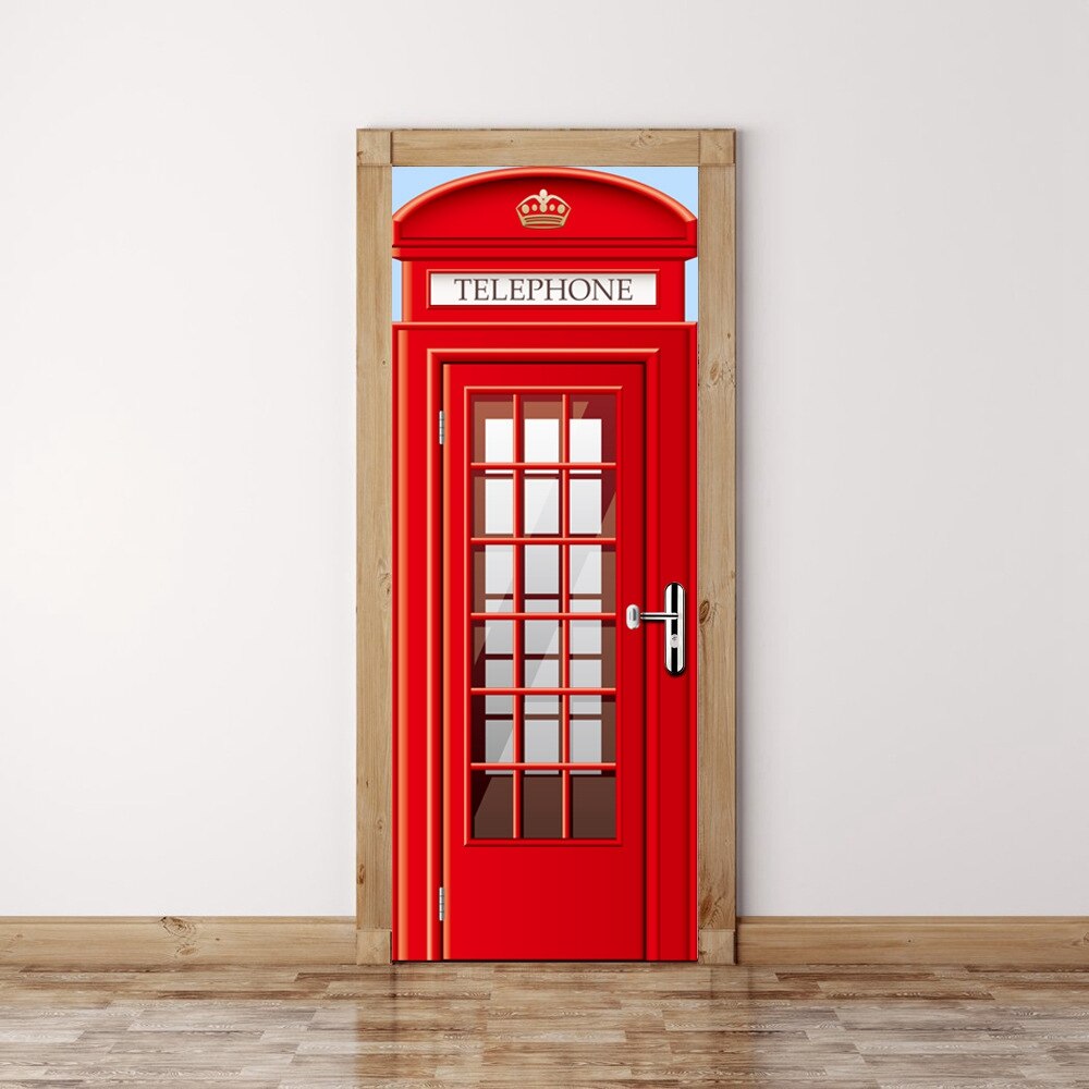 Diy 3d- dørs klistermærker røde telefonboksmønster til børneværelse dekoration tilbehør boligindretning store wallstickers