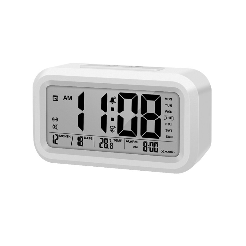Réveil numérique avec thermomètre et rétro-éclairage, horloge parlant, temps et température: WHITE