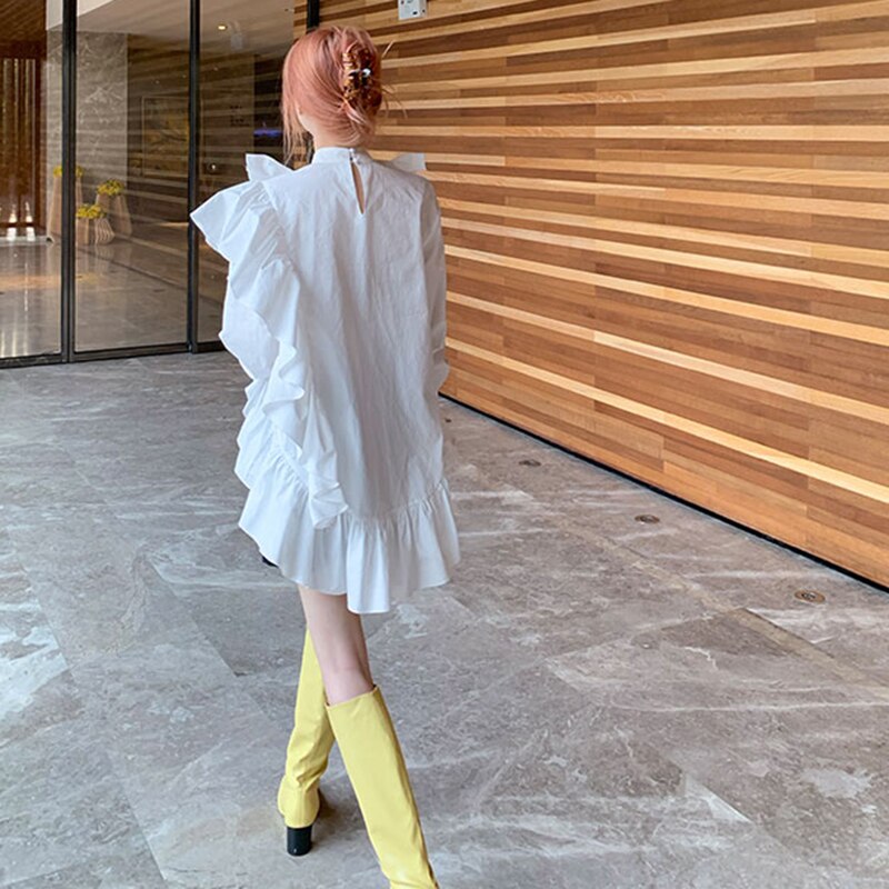 XITAO-chemisier à manches longues femme, vêtement minoritaire blanc, ample, grande taille, à manches évasées DZL1934