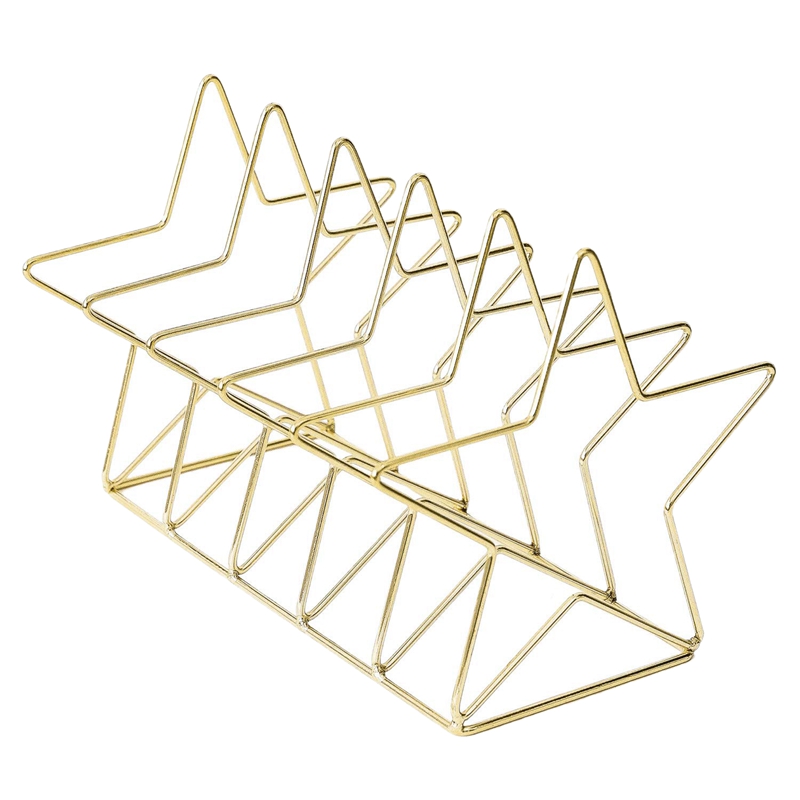 Magazine Holder File Sorter Metal 5 Slot Desk Organizer Rack for Document Folder Letter and Book Pentastar Shape: gold