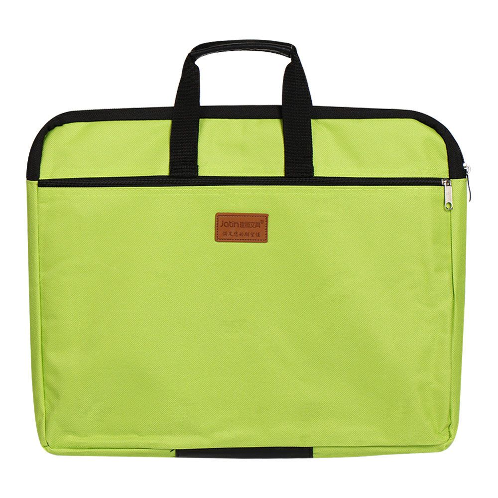 A4 Size Big Capacity Durable Double Layers Book Document Bag File Folder Holder With Handle Zipper Waterproof Canvas Handbag: Green