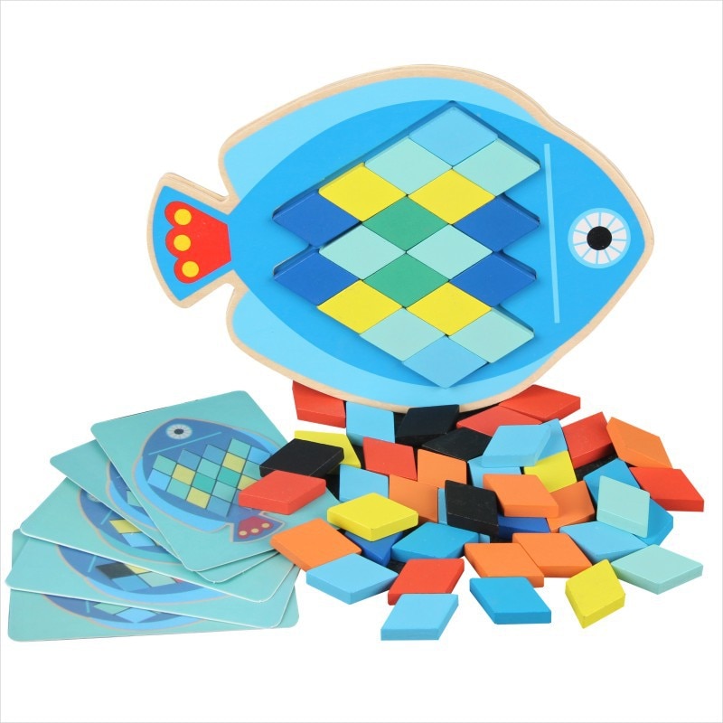 Un Set Del Gufo Del Fumetto di Pesce di Legno Puzzle Prima Educazione Giocattoli Colorati di Puzzle Per Bambini Giocattoli Educativi Intellettuale: style 1