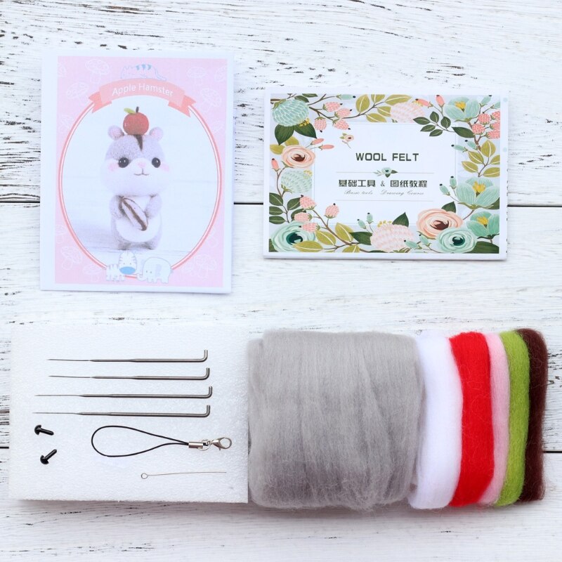 Cute Animal Hamster Wool Felt Doll Craft Handmade DIY Unfinished Poked Material: C