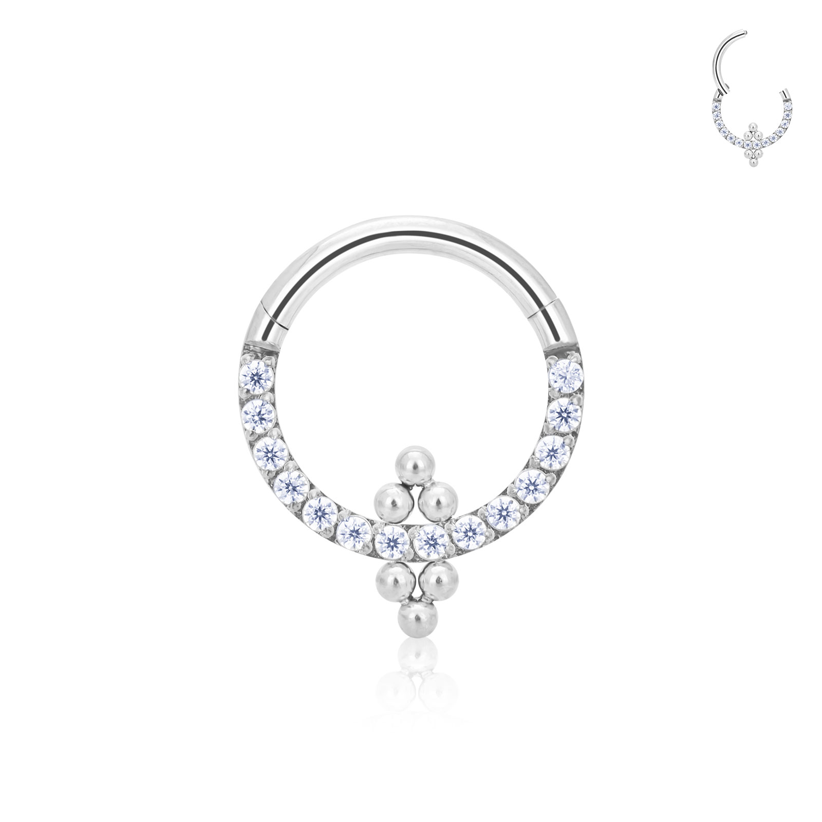 Pendientes de aro para Piercing para mujer, hélice con bisagras para cartílago G23, cuentas de titanio CZ, anillos para la nariz, segmento con bisagras, cartílago del trago de la oreja, 1 Uds.: Blanco / Rodio plateado