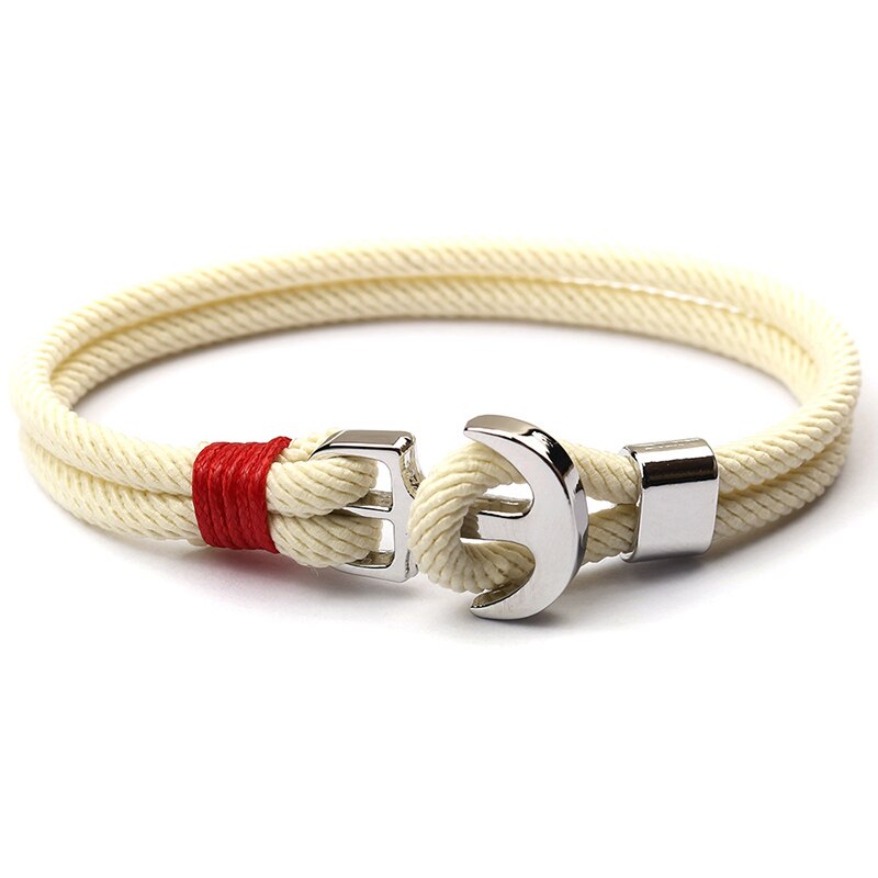 Noter Trendy Milan Rope Bracelet Men Women Minimalist Stainless Steel Braslet For Lovers Double Layer Anchor Pirate Braclet: White(Light Yellow)